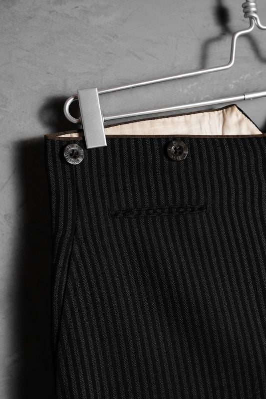 Vintage Wool Striped Buckle Work Pants 古著條紋羊毛巴黎扣工裝褲 後開衩