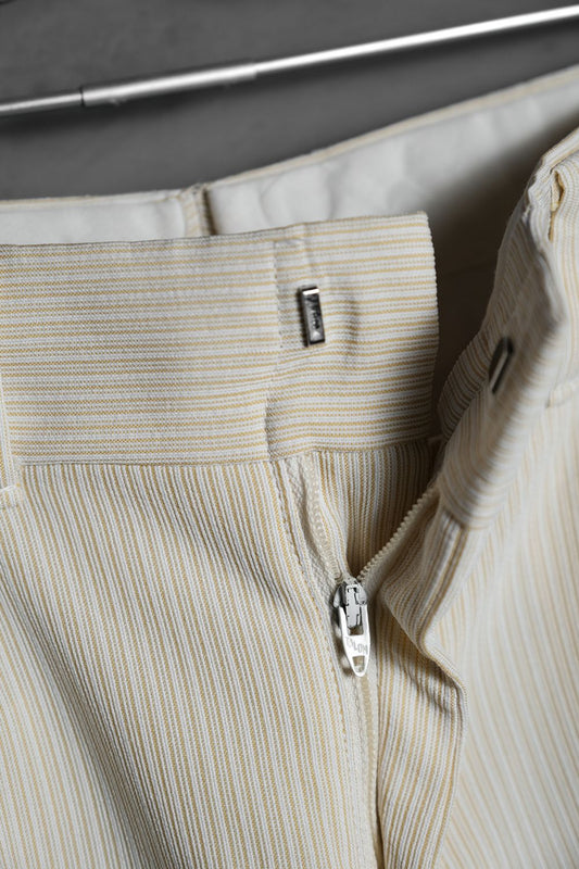 1970’s Spring Set Vintage Stretch Fabric Striped Bootcut Pants Talon Zipper 古著米黃條紋靴型褲