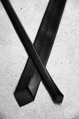 SAINT LAURENT Black Leather Tie 聖羅蘭 真皮窄版領帶