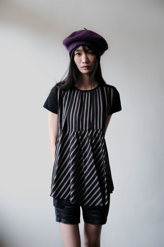 Sacai Back Striped Pleated Switching T-Shirt Made in Japan