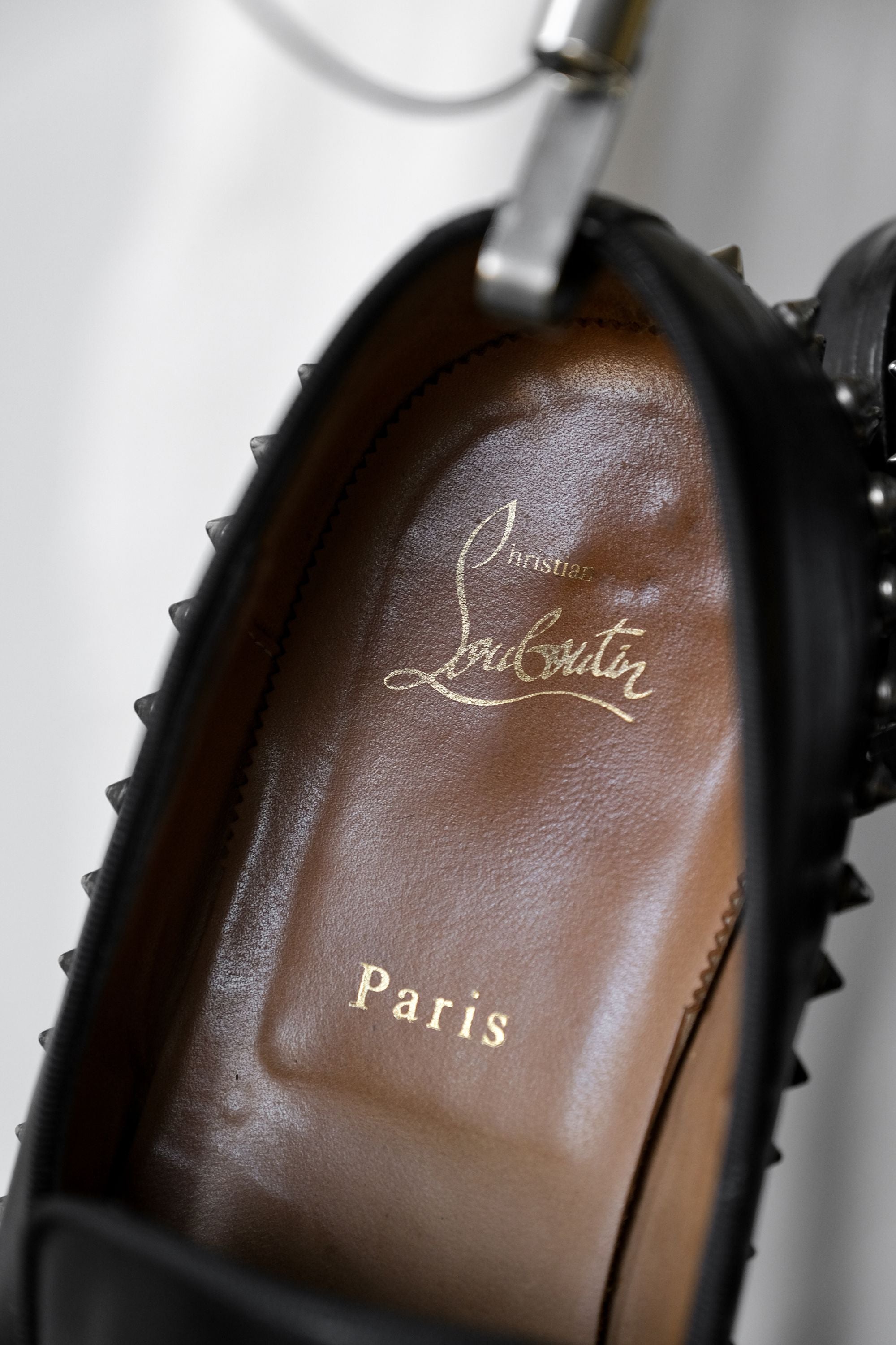 Christian Louboutin Leather Spikes Loafer Red Sole Shoes Silver Stud Loafers