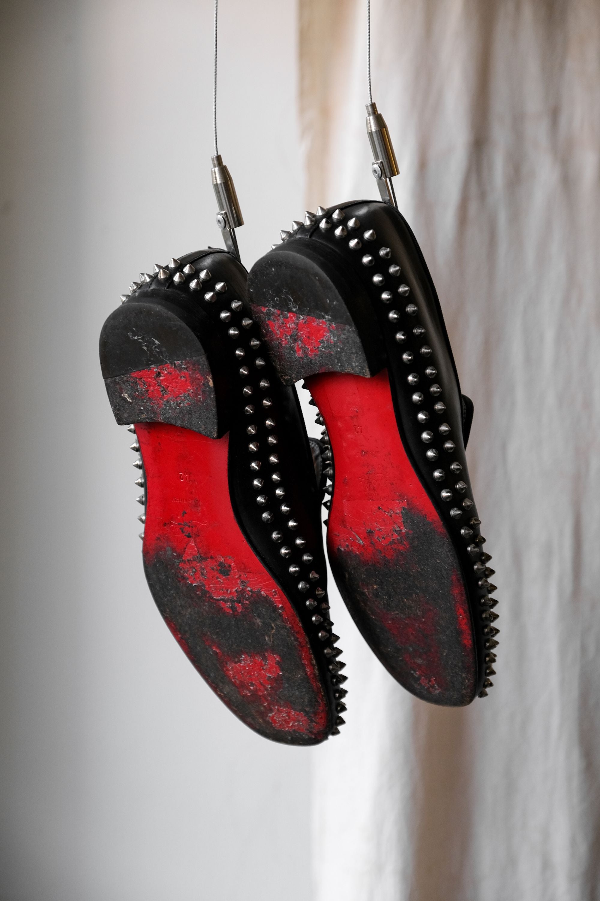 Christian Louboutin Leather Spikes Loafer Red Sole Shoes Silver Stud Loafers