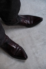 Vintage Burgundy Leather Cowboy Western Boots 復古勃艮第酒紅雕花牛仔西部靴