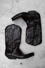 Vintage Burgundy Leather Cowboy Western Boots 復古勃艮第酒紅雕花牛仔西部靴