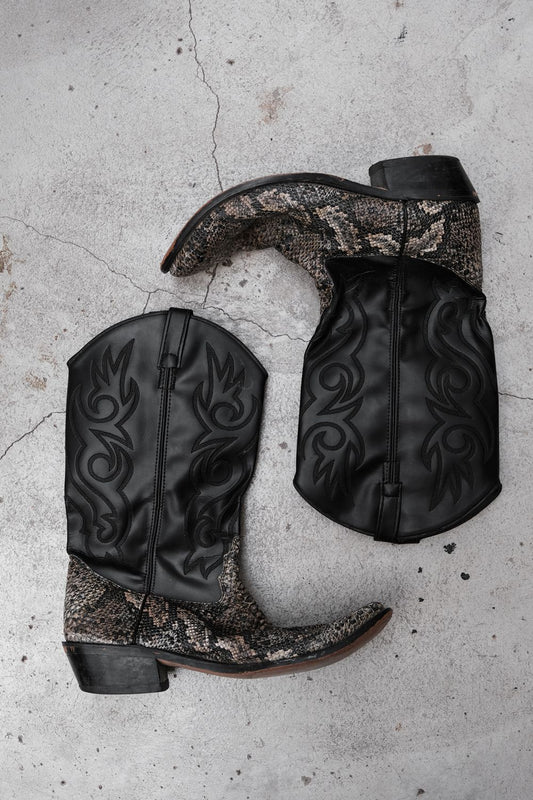 Black Python Skin Leather Cowboy Western Boots Black Python Skin Leather Cowboy Western Boots