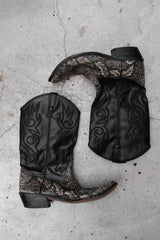 Black Python Skin Leather Cowboy Western Boots 黑蟒蛇蛇皮雕花牛仔西部靴