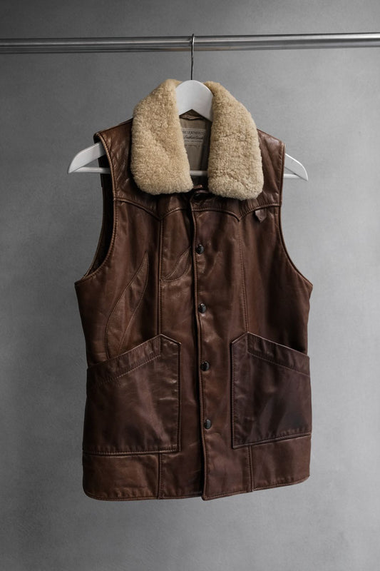 Sunrise Leather Co. Sherpa Collar Leather Vest 羊羔絨領皮衣背心