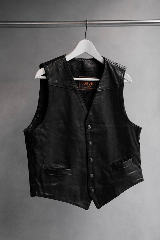 Vent Couvert Vintage Leather Waistcoat Vest 法國古著真皮馬甲背心