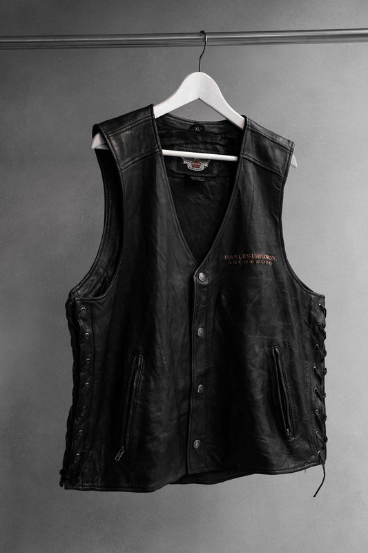 Harley Davidson Vintage Leather Biker Vest 哈雷·戴維森 側綁帶機車皮衣背心