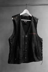 Harley Davidson Vintage Leather Biker Vest 哈雷·戴維森 側綁帶機車皮衣背心