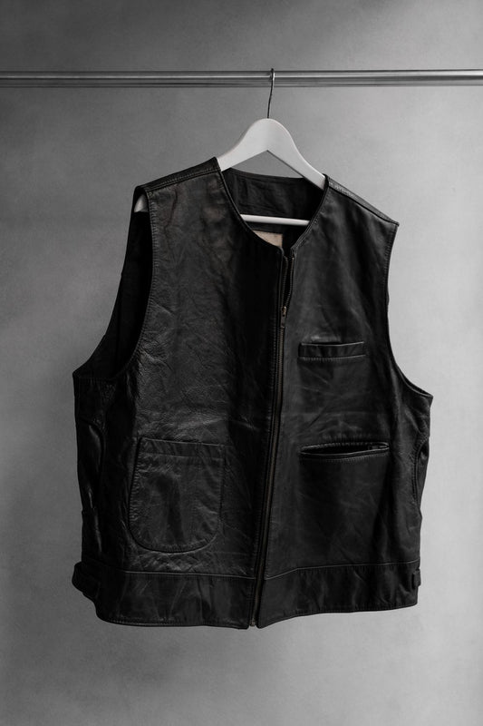 Texr Store Vintage Leather Zip Vest Made in Italy 古著拉鏈皮衣背心 義大利製