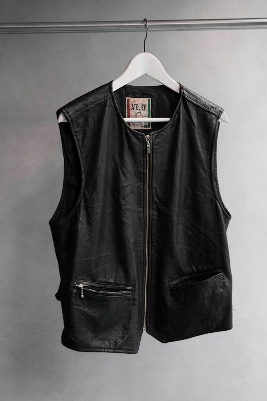 ATELIER Vintage Leather Zip Vest 古著拉鏈皮衣背心