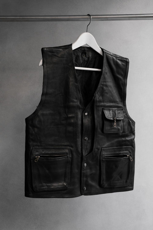 Vintage Zip Pocket Leather Vest 古著拉鏈口袋皮衣背心