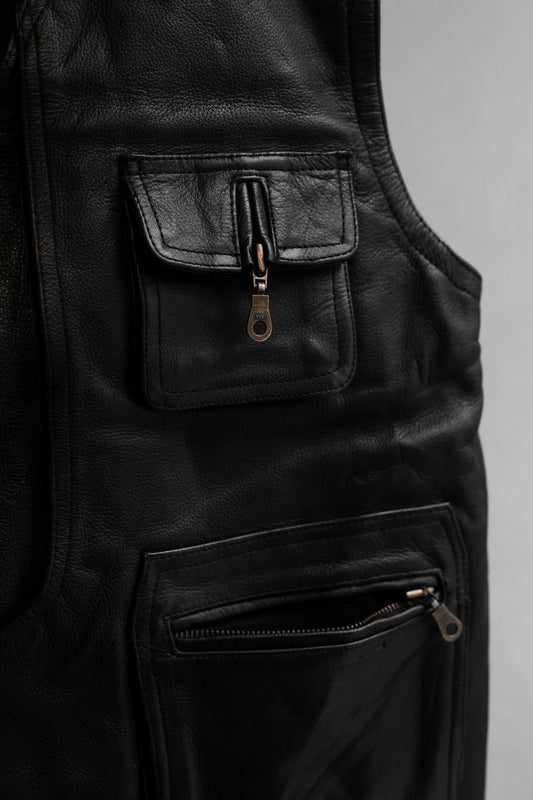 Vintage Zip Pocket Leather Vest 古著拉鏈口袋皮衣背心