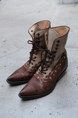 Tony Mora Lace-up Leather Cowboy Western Boots 古著 綁帶雕花皮革牛仔西部靴 西班牙製