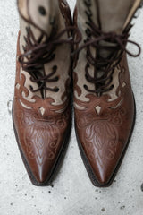 Tony Mora Lace-up Leather Cowboy Western Boots 古著 綁帶雕花皮革牛仔西部靴 西班牙製