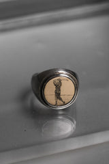 Antique Celluloid Litho Golfer Sterling Silver 925 Ring 古董赛璐珞平印高爾夫圖案純銀戒