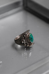 Artisan Sterling Silver Turquoise Statement Ring 綠松石民俗風格雕花銀戒