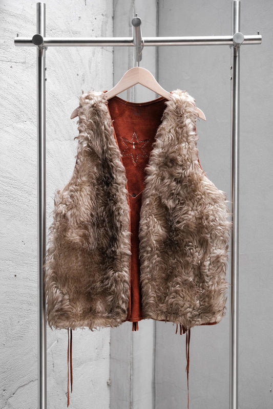 1960~70’s Vintage Faux Fur Suede Leather Vest with Studded Fringe 古著 人造皮草麂皮流蘇嬉皮背心