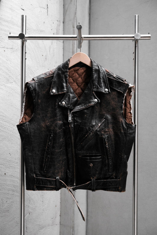 1950~60’s Vintage Cut-Off Leather Biker Vest ESKO Zipper 古著騎士皮革剪袖背心