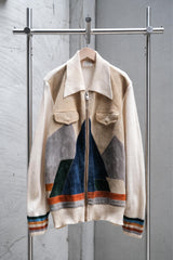 1970’s Vintage Mister Man Suede Leather Patch Knit Jacket Talon Zipper 古著幾何拼接麂皮針織外套