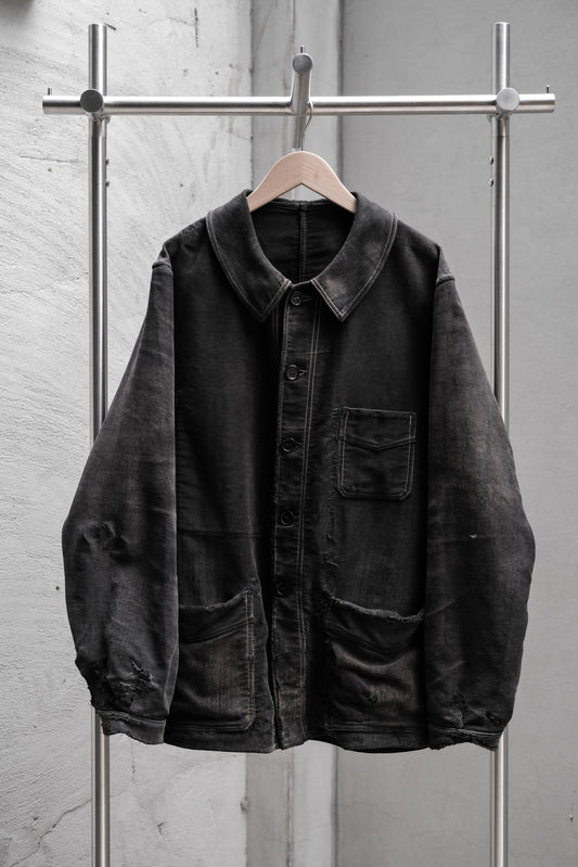 Le Mont St Michel Vintage French Black Moleskin Work Jacket 法國古著黑色鼴鼠皮工裝外套