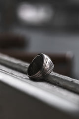 Oval mineral carved lace silver ring