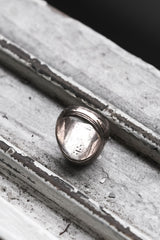 Oval mineral carved lace silver ring