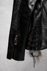 1980's Euro Vintage Leather Motorcycle Biker Jacket 歐洲古著直拉鍊騎士皮衣夾克 側邊綁帶