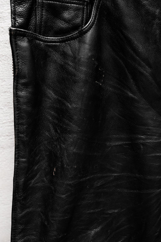 90's~00's USA BIKERS Vintage Leather Motorcycle Pants 古著真皮機車褲 側拉鍊 褲腳排釦