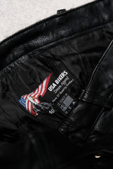 90's~00's USA BIKERS Vintage Leather Motorcycle Pants 古著真皮機車褲 側拉鍊 褲腳排釦