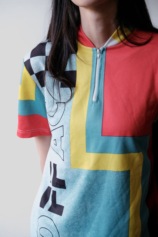 Vintage 1/4 Zip Color pattern checkerboard Cycling jersey