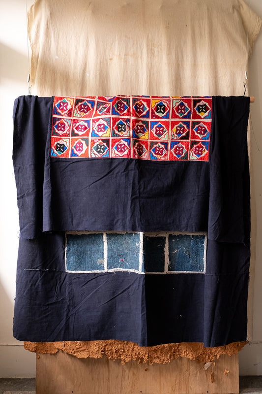 Vintage handmade Indigo textile QUILT.Antique Quilts 復古手工刺繡藍染 古布 可當 桌布 掛布 拍照背景