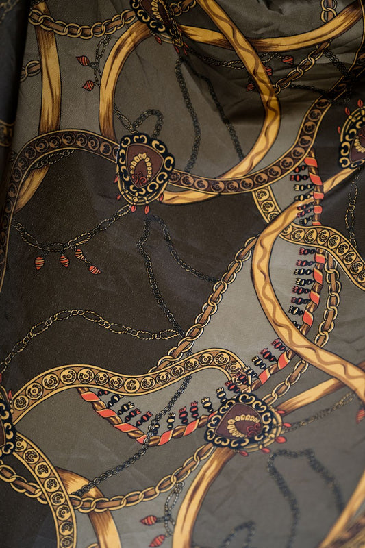 Vintage Baroque Print Silk Scarf 巴洛克印花絲質大方巾 黃綠