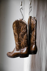 Toffee Leather Cowboy Western Boots Vintage Carved Cowboy Western Boots Toffee Color