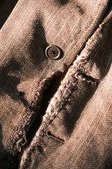 1930's French Wool Herringbone Boro Suit blazer French ragged large collar suit jacket