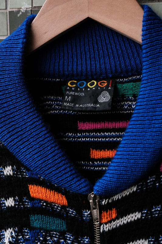 COOGI Vintage 3D Knit Sweater Zip Jacket澳洲羊毛品牌 彩色立體編織拉鏈毛衣 (商品在海葵工作室)