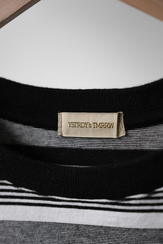 YSTRDY’S TMRRW Border Baggy Tee 日本設計師品牌 寬版條紋口袋短T 黑
