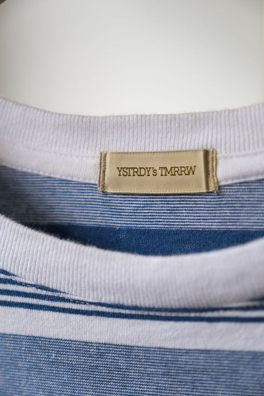 YSTRDY’S TMRRW Border Baggy Tee 日本設計師品牌 寬版條紋口袋短T 藍