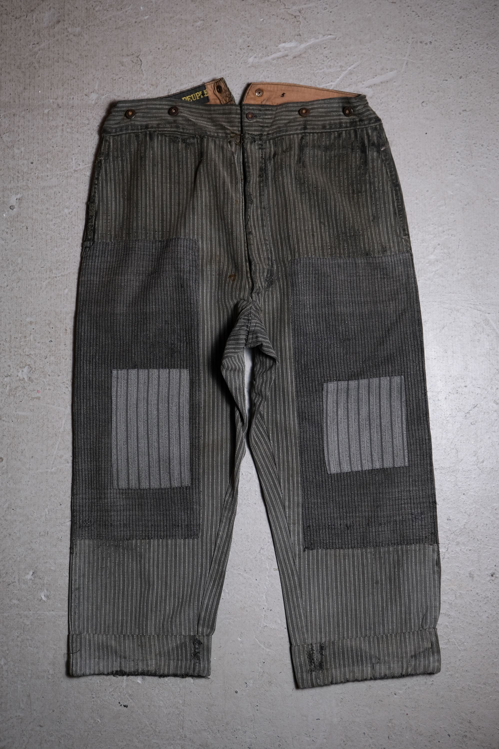 1940s French Vintage “L'AMI DU PEUPLE” Striped Patch Work Trousers