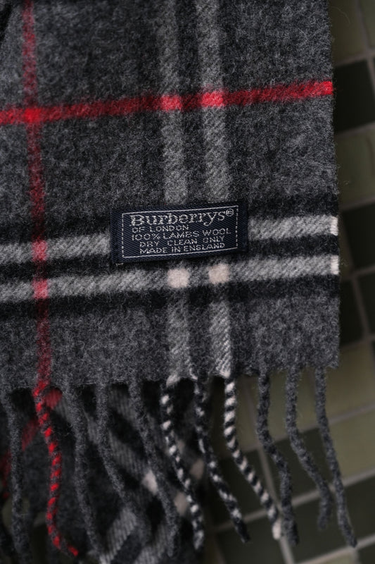 Burberrys Vintage Nova Check Wool Scarf Made in England 英國製 經典格紋羊毛圍巾 深灰