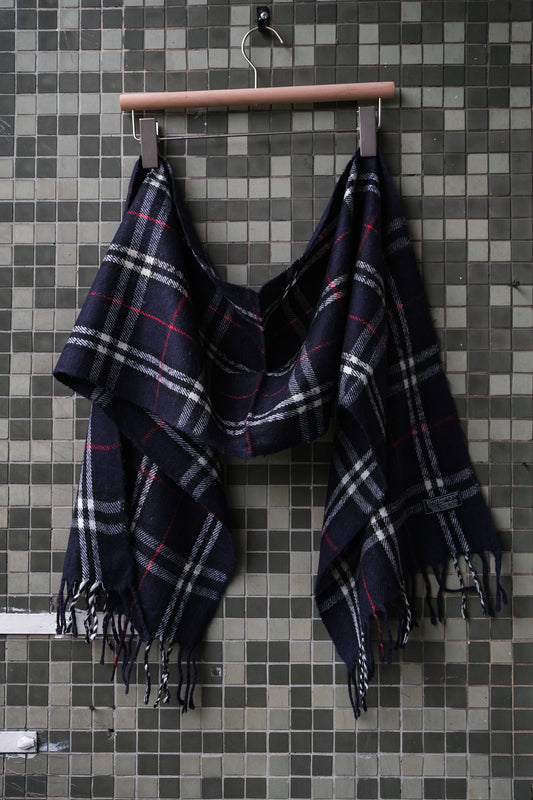 Burberrys Vintage Nova Check Wool Scarf Made in England 英國製 經典格紋羊毛圍巾 深藍