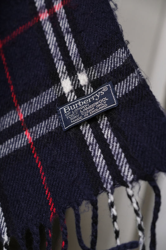 Burberrys Vintage Nova Check Wool Scarf Made in England 英國製 經典格紋羊毛圍巾 深藍