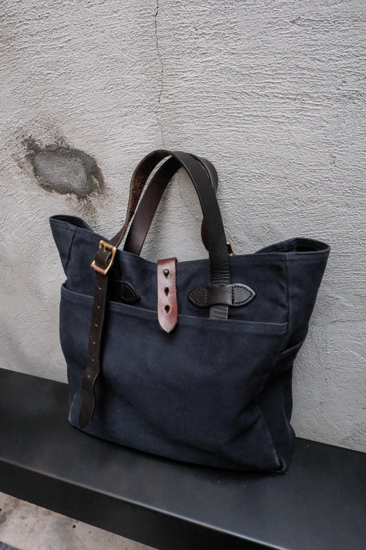Filson Tote Bag Without Zipper Navy 海軍藍棉質皮革提把托特包 美國製
