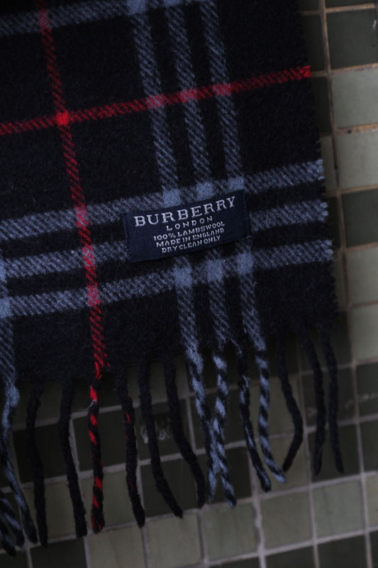 Burberry Vintage Nova Check Wool Scarf Made in England 英國製 經典格紋羊毛圍巾 深藍