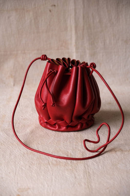 HEREU Molina Leather Bucket Bag Made in Spain Spanish designer brand calfskin woven drawstring bucket bag