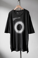 WIZZARD「Oscillations Circle Again」カットソーTシャツ 日本のデザイナーブランド Tianzhu コットン ドロップショルダー ワイドバージョン プリント ショートTシャツ