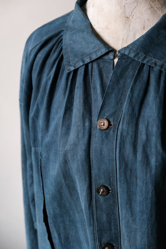 French 1910’s Antique Indigo Linen Biaude  法國古董 天然亞麻藍染馬商罩衫