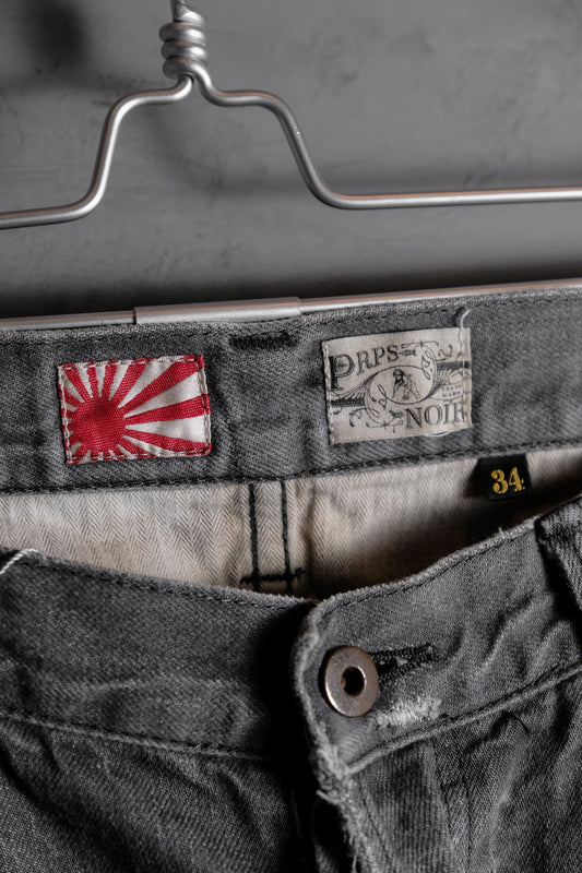 PRPS NOIR Grey Selvedge Denim Distressed Jeans 紫製品 灰丹寧破壞布邊牛仔褲 馬毛皮標 日本製