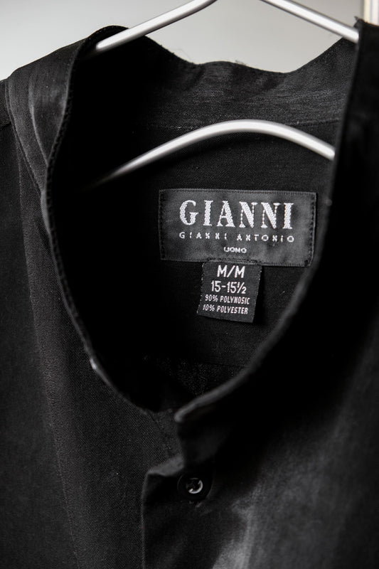 "Gianni Antonio" No Collar Shirt Vintage Rayon Collarless Shirt